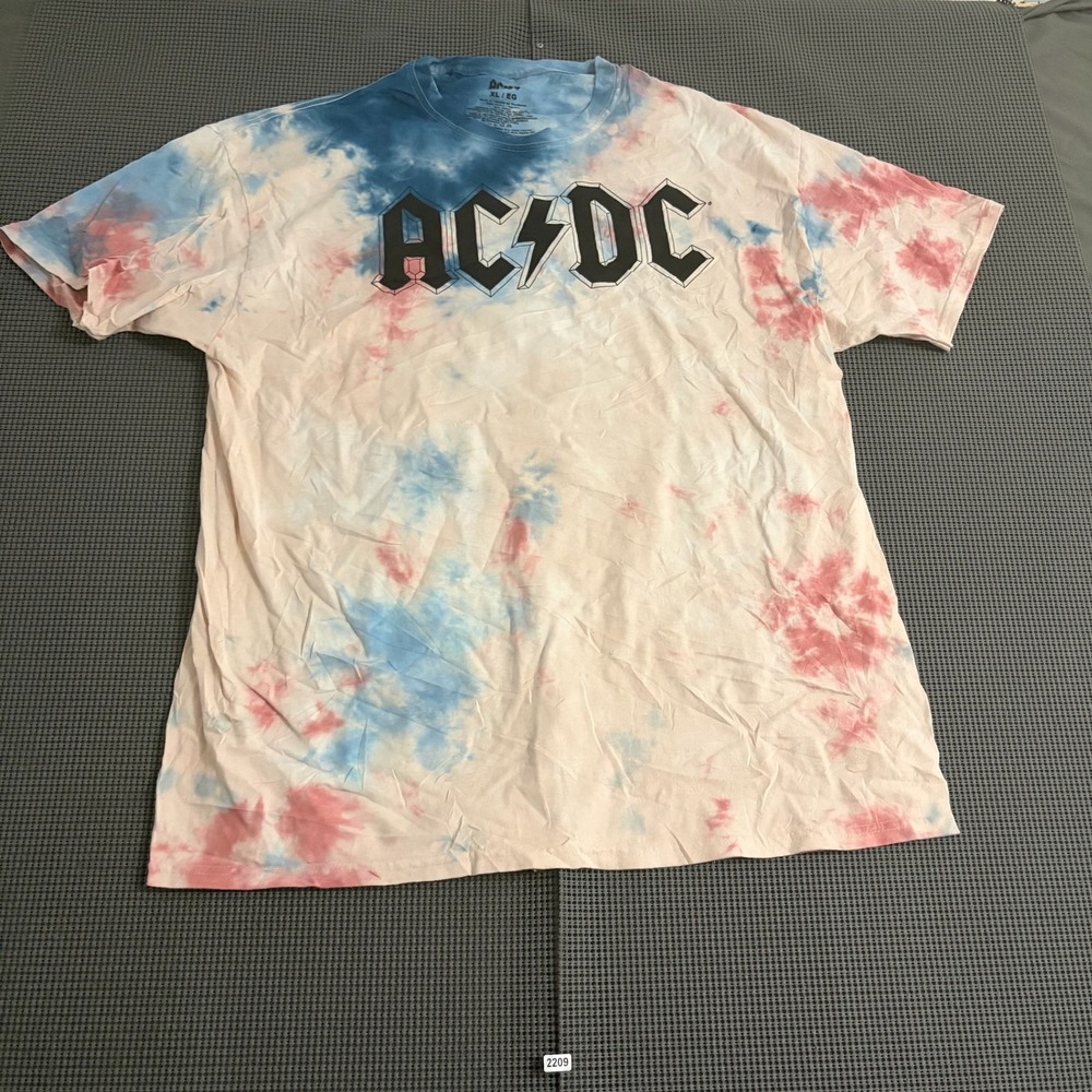 AC/DC Tie Dye Graphic T-Shirt Mens XL Red Blue Band Logo Short Sleeve Cotton